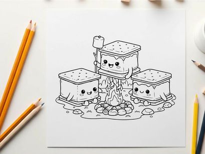 Cute marshmallow toasting campfire vector illustration