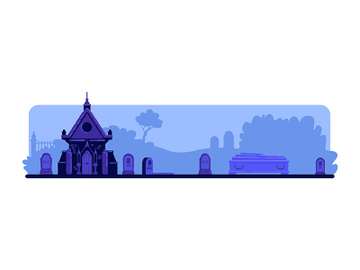 Night cemetery flat color vector illustration preview picture