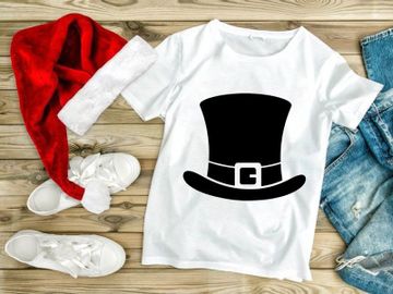 Black top hat with gold G monogram isolated on white background preview picture