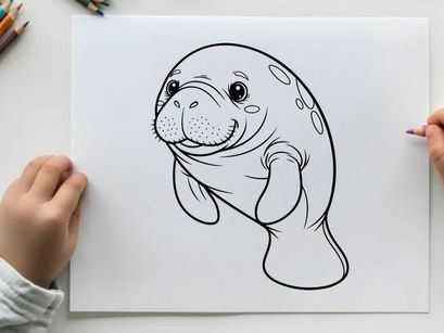 Cute smiling manatee cartoon vector illustration flat design