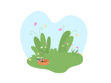 Spring garden 2D vector web banner, poster preview picture