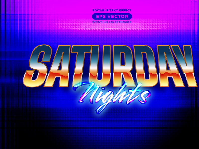 Saturday nights editable text effect retro style with vibrant theme concept for trendy flyer, poster and banner template promotion