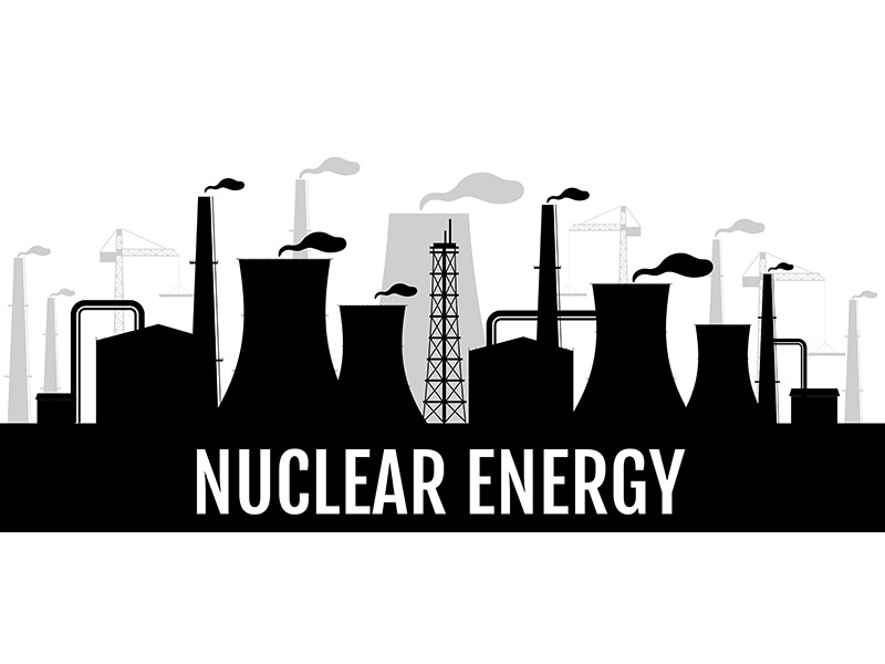 Nuclear energy black silhouette banner vector template