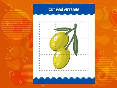 10 Pages Cut and arrange with a fruit worksheet for kids. Educational game for children