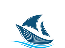 Sailboat boat on sea ocean wave with logo design simple ship