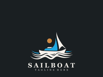 Sail boat logo water lines hipster design minimalist template preview picture