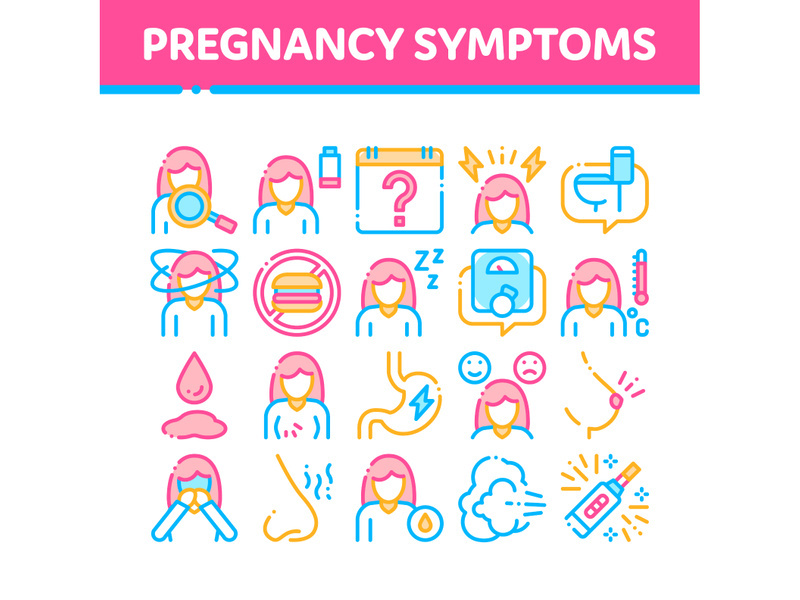 Symptomps Of Pregnancy Element Vector Icons Set