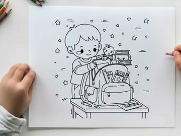 cute boy eating apple with books vector illustration preview picture