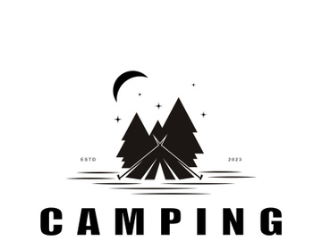 vintage and retro tent logo, camping. With tent, tree and bonfire sign. adventurers, scouts, climbers, camping equipment center preview picture