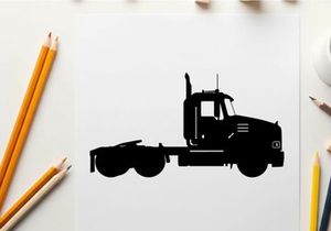 Silhouette of a semi truck on a white background