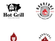 Simple Barbecue Vintage hot grill, with crossed flames and spatula. Logo for restaurant, badge, cafe and bar.vector