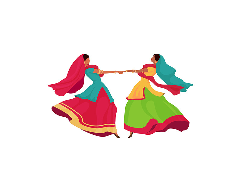 Indian girls in sari flat color vector faceless character