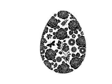 Black and white silhouette floral easter egg decoration with roses and butterflies preview picture