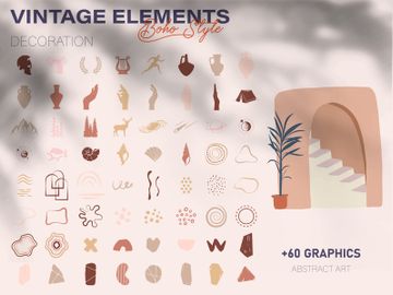 Minimalist abstract nature art shapes boho style. doodle natural concept. Modern hand drawn plant leaf and tropical shape decoration set. preview picture