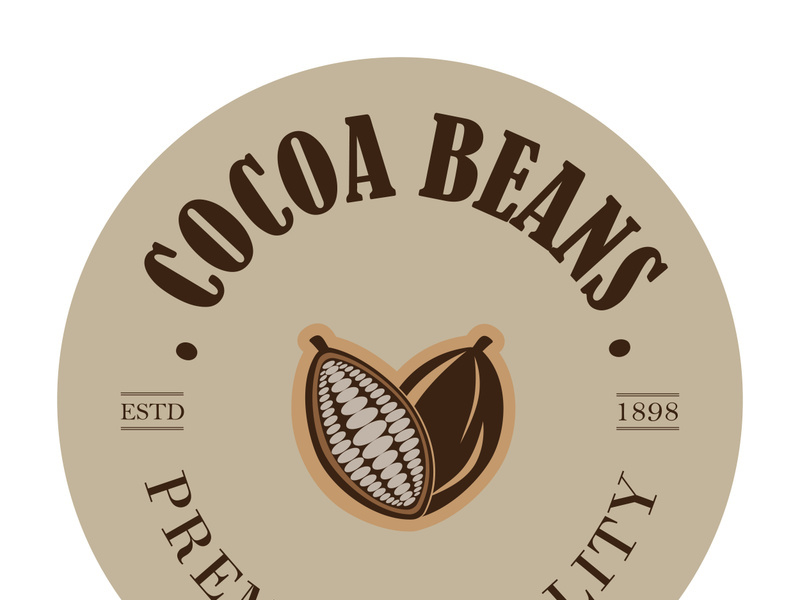 cocoa logo,cocoa bean,cocoa tree,cocoa branches and leaves,chocolate mix on white background,vintage,modern,simple,minimalist icon illustration template design vector