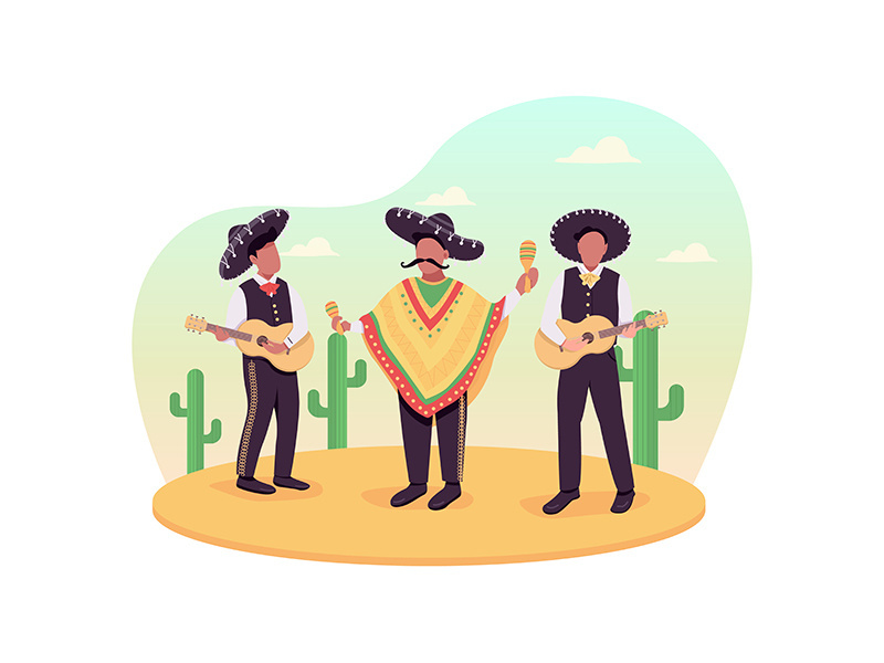 Mexican musicians 2D vector web banner, poster