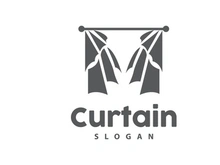 Curtain Logo, Home Interior Simple Design, Furniture Window Curtain Vector, Illustration Symbol Icon
