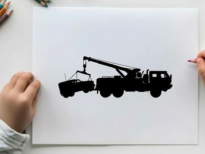 Silhouette of a tow truck with a boat on a trailer