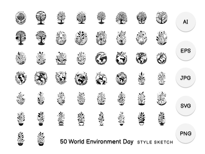 World Environment Day Element Draw Black