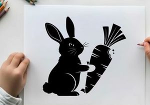 Silhouette of a rabbit holding a fish