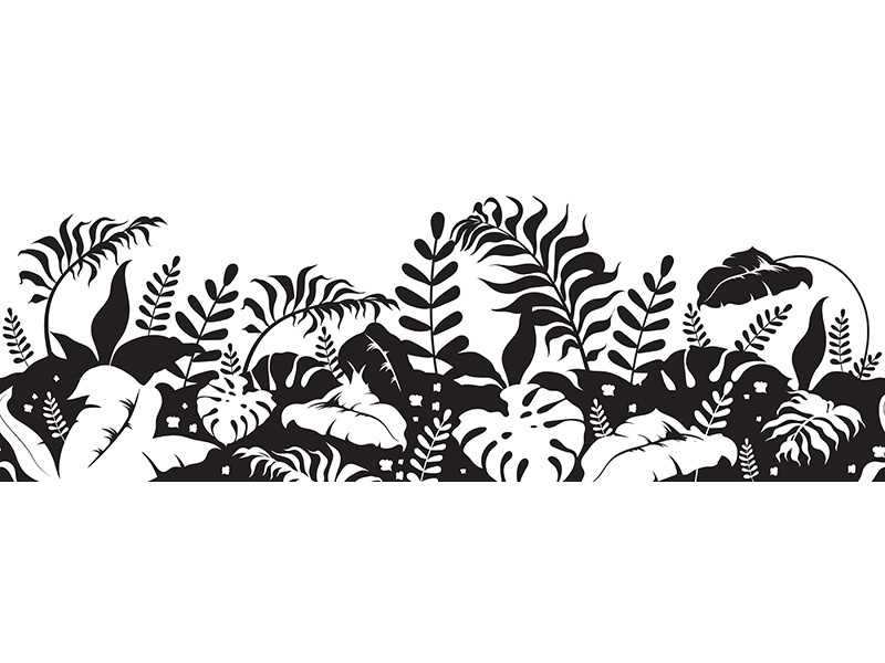 Tropical plants black silhouette seamless border