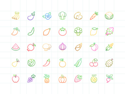 Colorful Fruit & Vegetable Icons