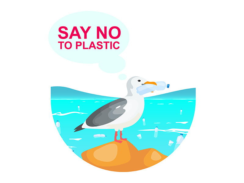 Plastic pollution in ocean problem flat concept icon