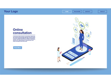 Online consultation service isometric landing page template preview picture
