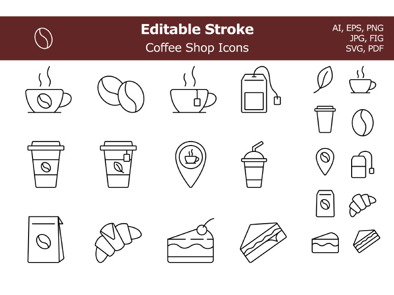 Coffee Shop Line Icons Set