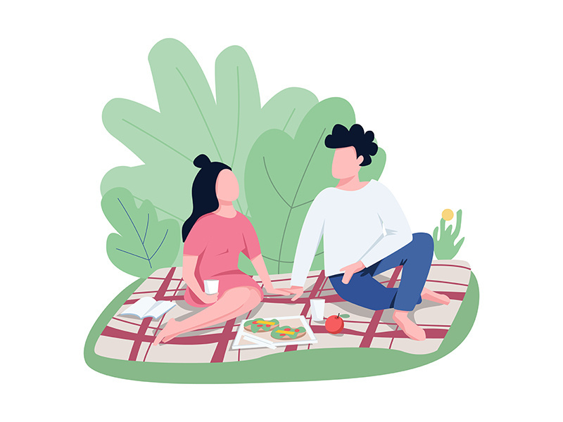 Romantic date outdoors flat color vector faceless characters