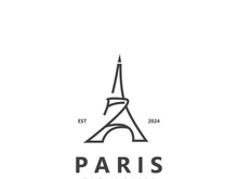 Tower Paris france Black Silhouette logo design template Illustration