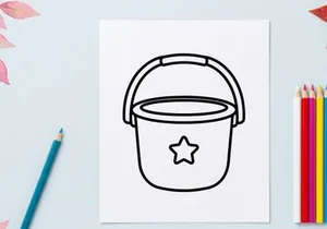 Halloween trick or treat bucket icon. Simple black and white candy pail line art graphic.