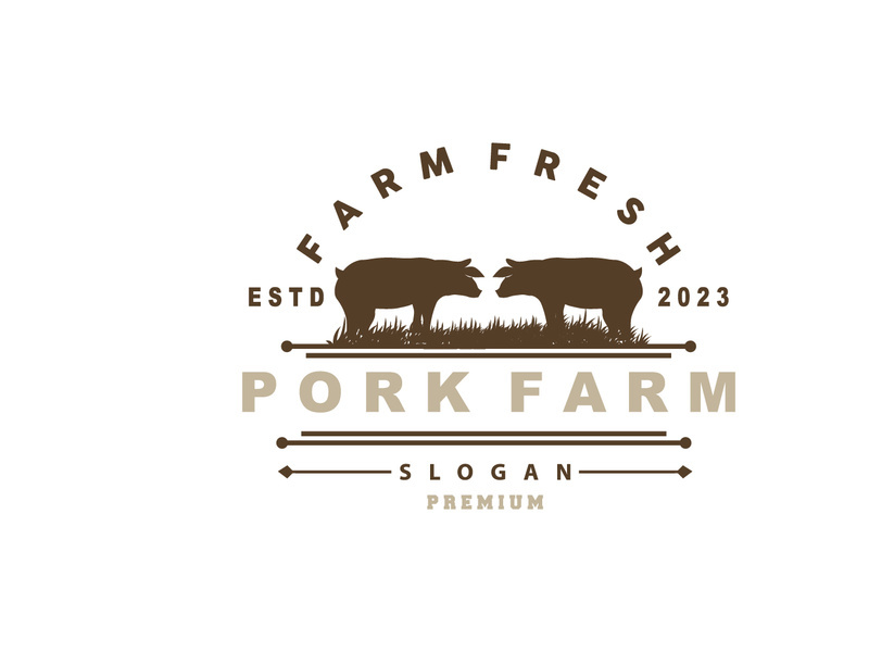 Pig Logo, Grilled Pork Pig Simple Rustic Stamp, Livestock Cattle Vector