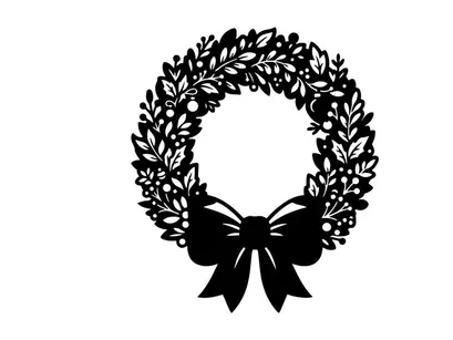 Ícono de corona navideña negra con moño, ilustración vectorial festiva de temporada sobre fondo blanco