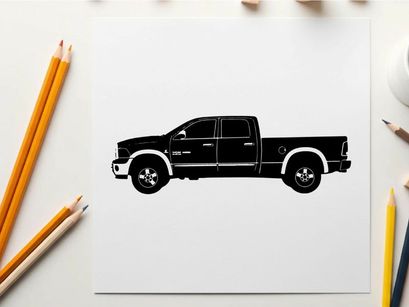 Silhouette of a black pickup truck with white accents