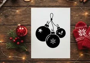 Black and white Christmas bauble ornaments icon with snowflake and star design