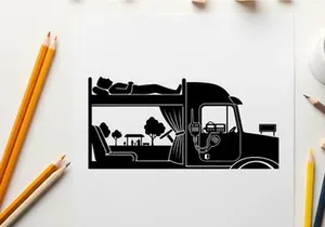 Silhouette of a person sleeping in a camper van