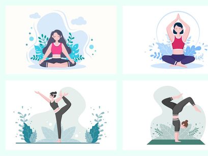 18 Yoga or Meditation Flat Design Illustration