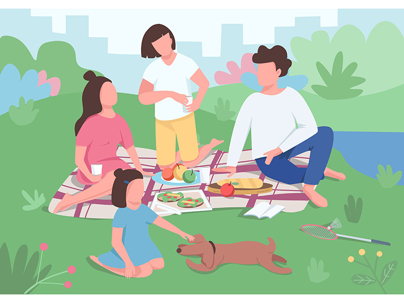 Family picnic flat color vector illustration