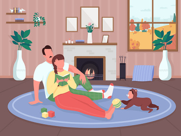 Family relax at home flat color vector illustration preview picture