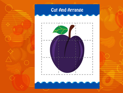 10 Pages Cut and arrange with a fruit worksheet for kids. Educational game for children