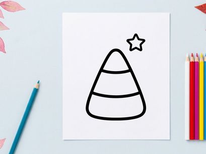 Candy corn icon with a star. Minimalist Halloween candy vector illustration.