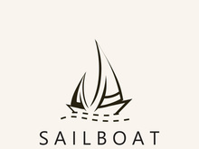 Sailboat vintage logo minimalist with wave, travel yacth or sailing boat vector design template