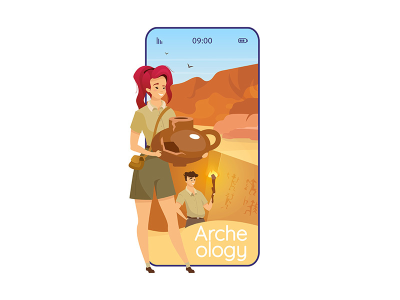 Archeology cartoon smartphone vector app screen