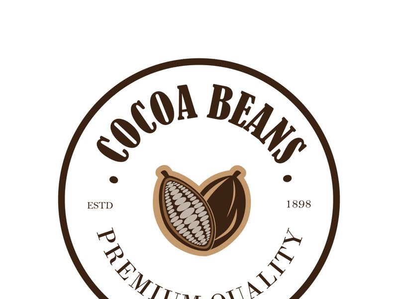 cocoa logo,cocoa bean,cocoa tree,cocoa branches and leaves,chocolate mix on white background,vintage,modern,simple,minimalist icon illustration template design vector