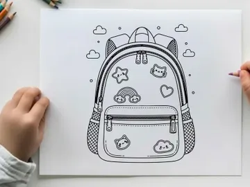 Cute school backpack with fun icons vector illustration preview picture