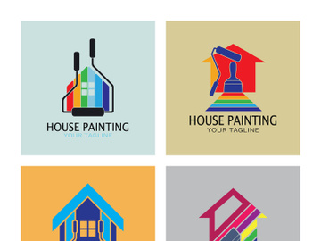 logo icon illustration house paint with a blend of brushes and rollers for house wall paint design, minimalist house, painting, interior, building, property business, wallpaper, vector concept preview picture