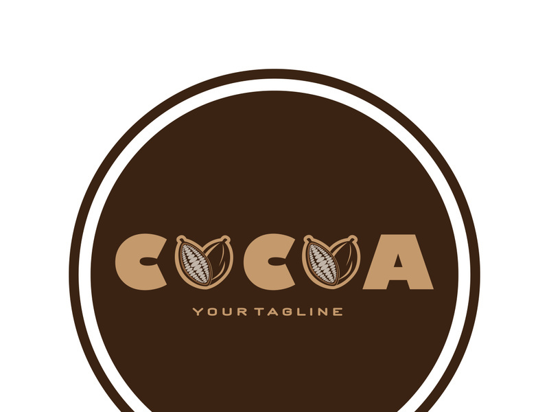 cocoa logo,cocoa bean,cocoa tree,cocoa branches and leaves,chocolate mix on white background,vintage,modern,simple,minimalist icon illustration template design vector