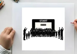 Silhouette of people at the start line of a race or marathon