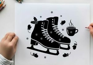 Silhouette of ice skates and winter accessories
